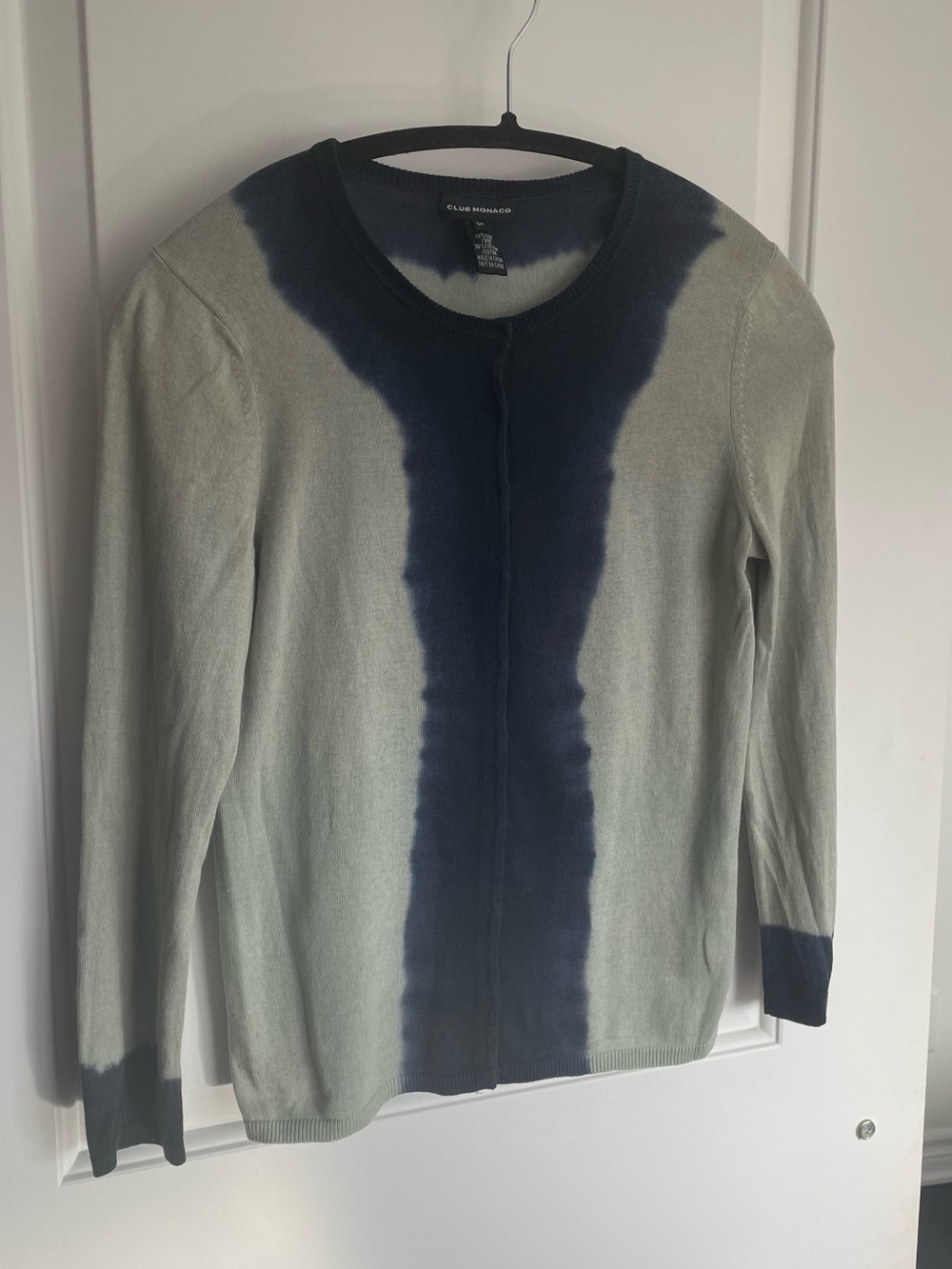 Club Monaco Navy and Light Sage Gradient Crew Neck Cardigan